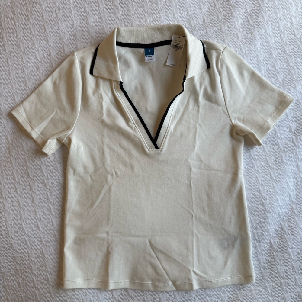 Cream Polo Shirt with Black Trim